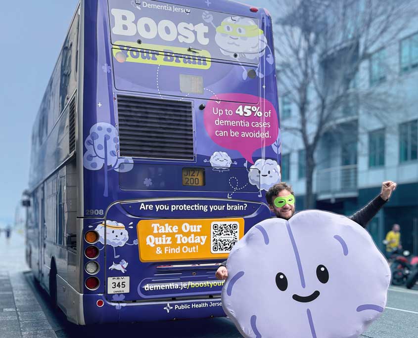 Dementia Jersey Boost your Brain Bus and Mascot